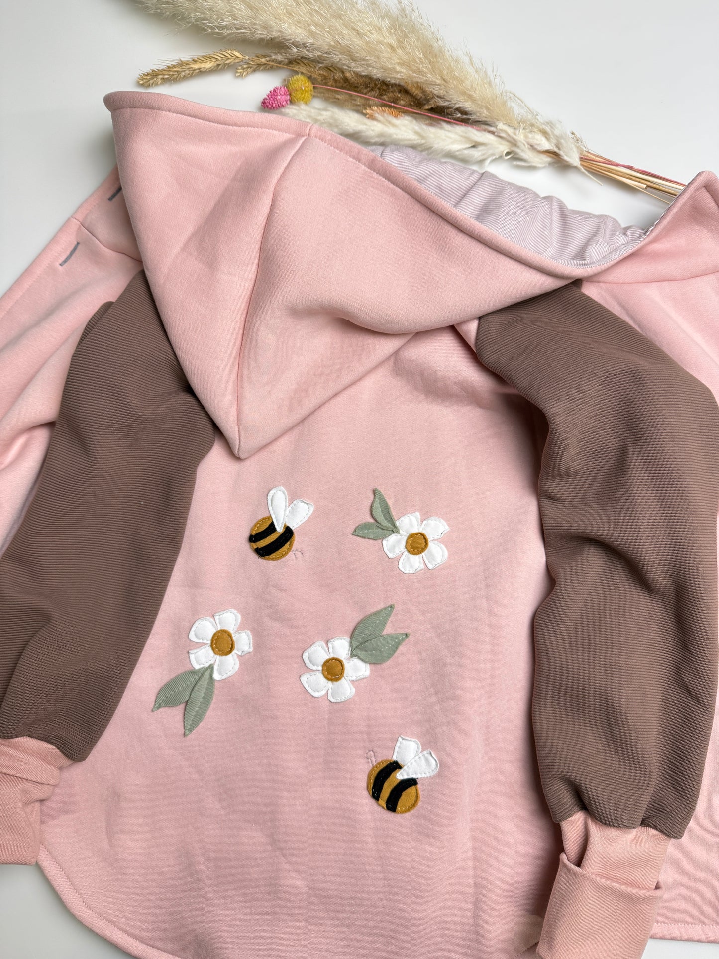 Sweat Jacke „Blumenwiese“ rosa/braun