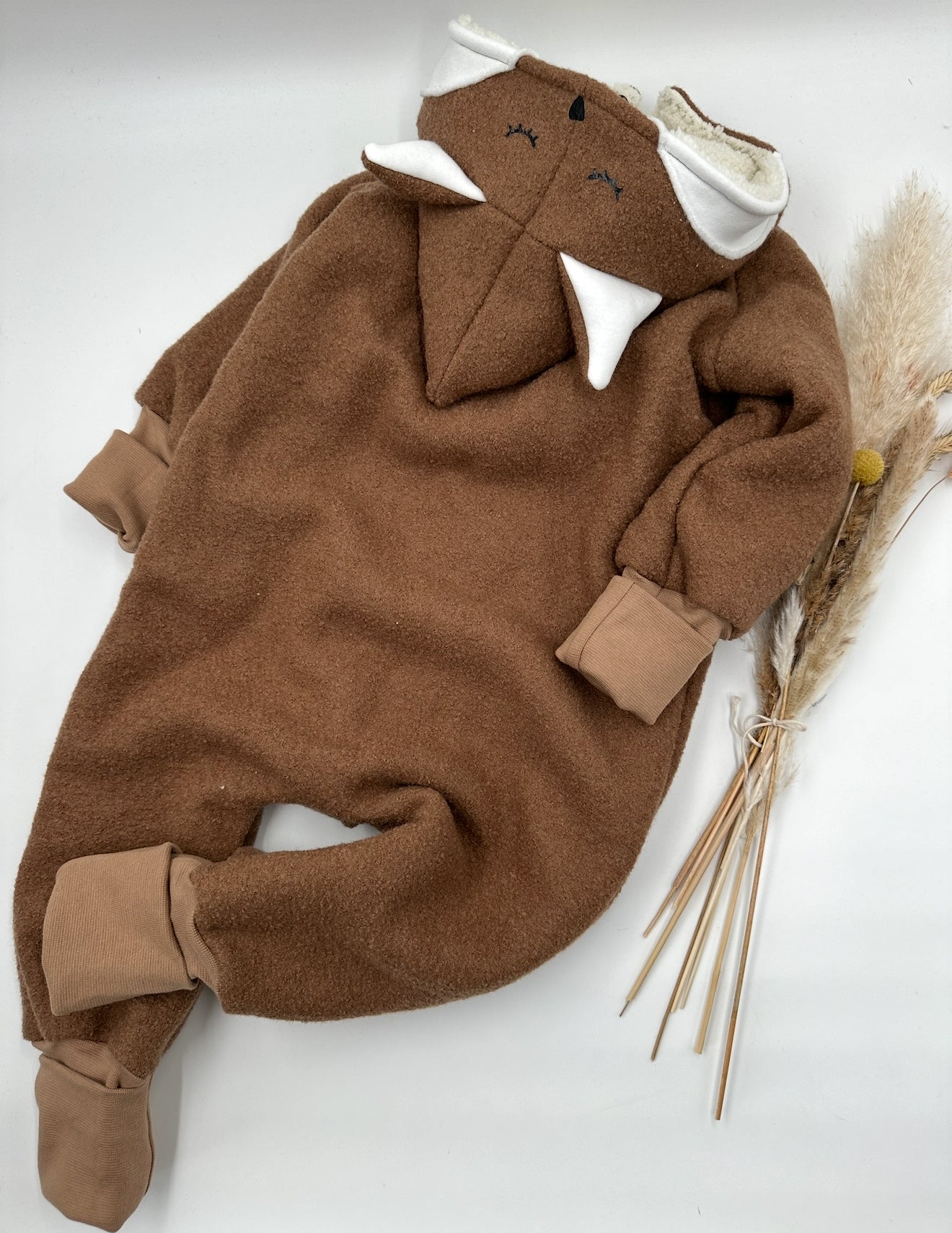Fuchs Wollwalk-Overall mit Kapuze und Teddyfutter