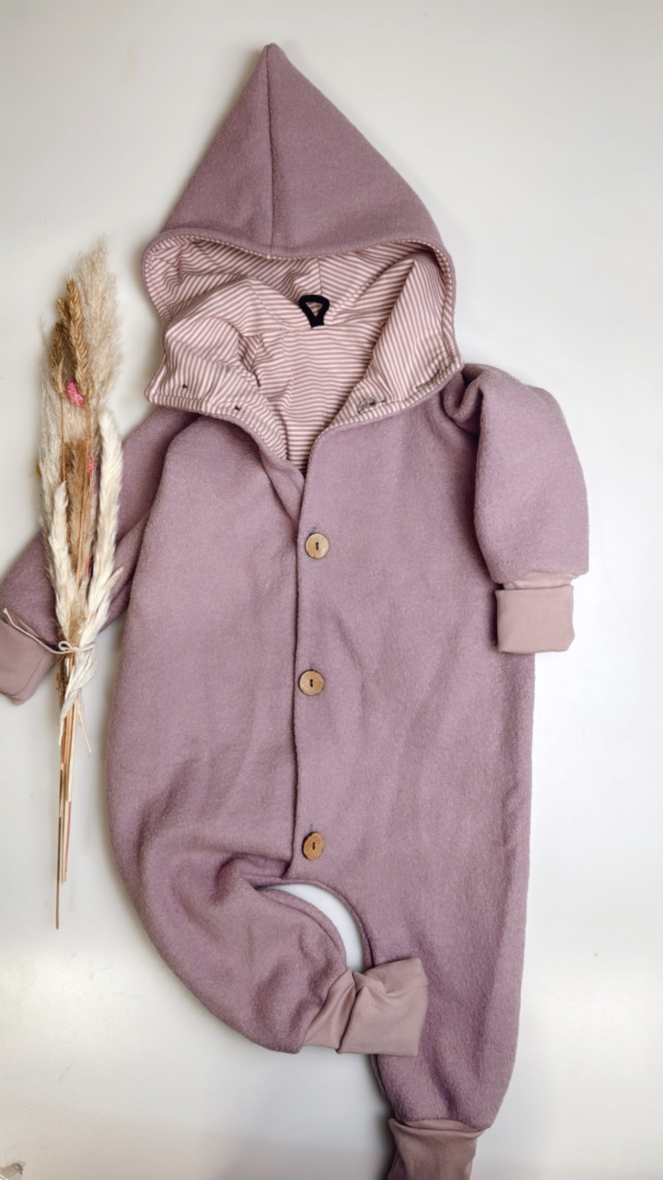 Wollwalk-Overall mit Kapuze – Altrosa