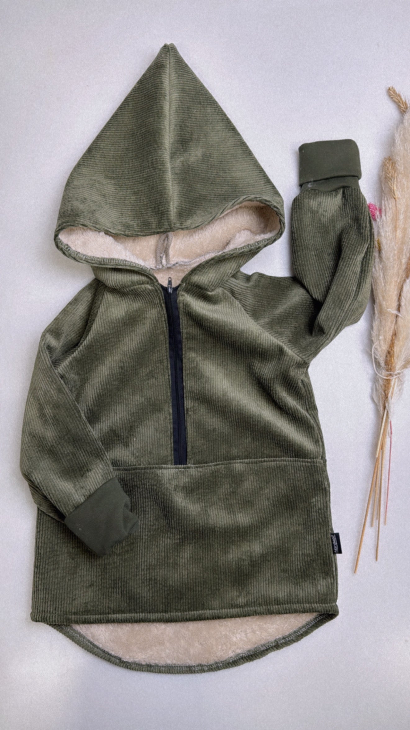 Kuscheliger Cord-Überziehpulli mit Teddyfutter – Altrosa, Dünengras & Ocker