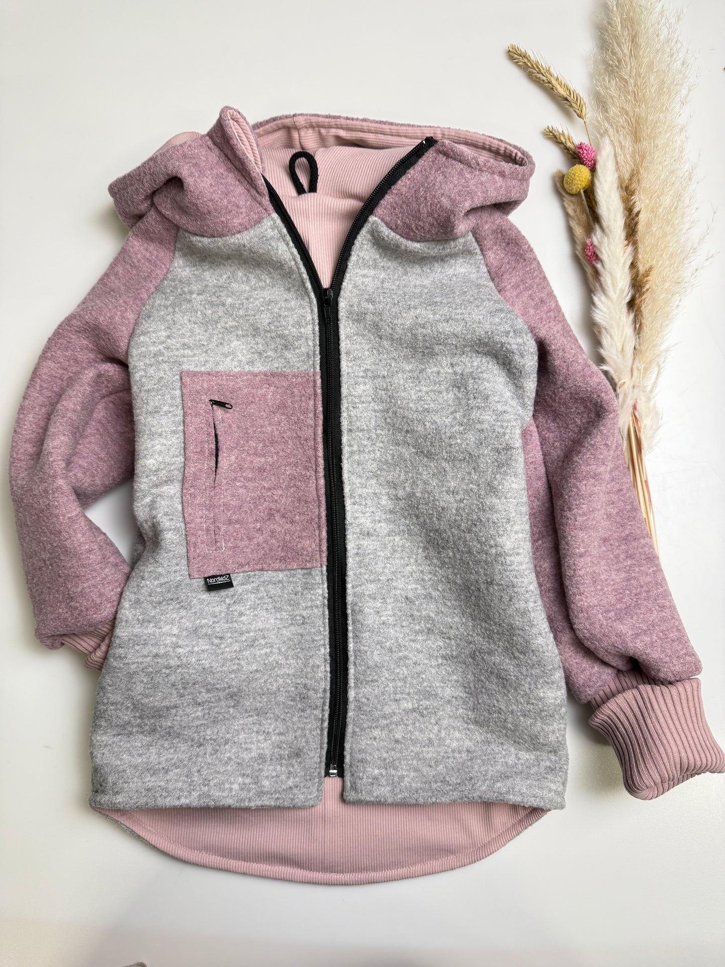 Coolste Wollwalk-Jacke - Stein/altrosa