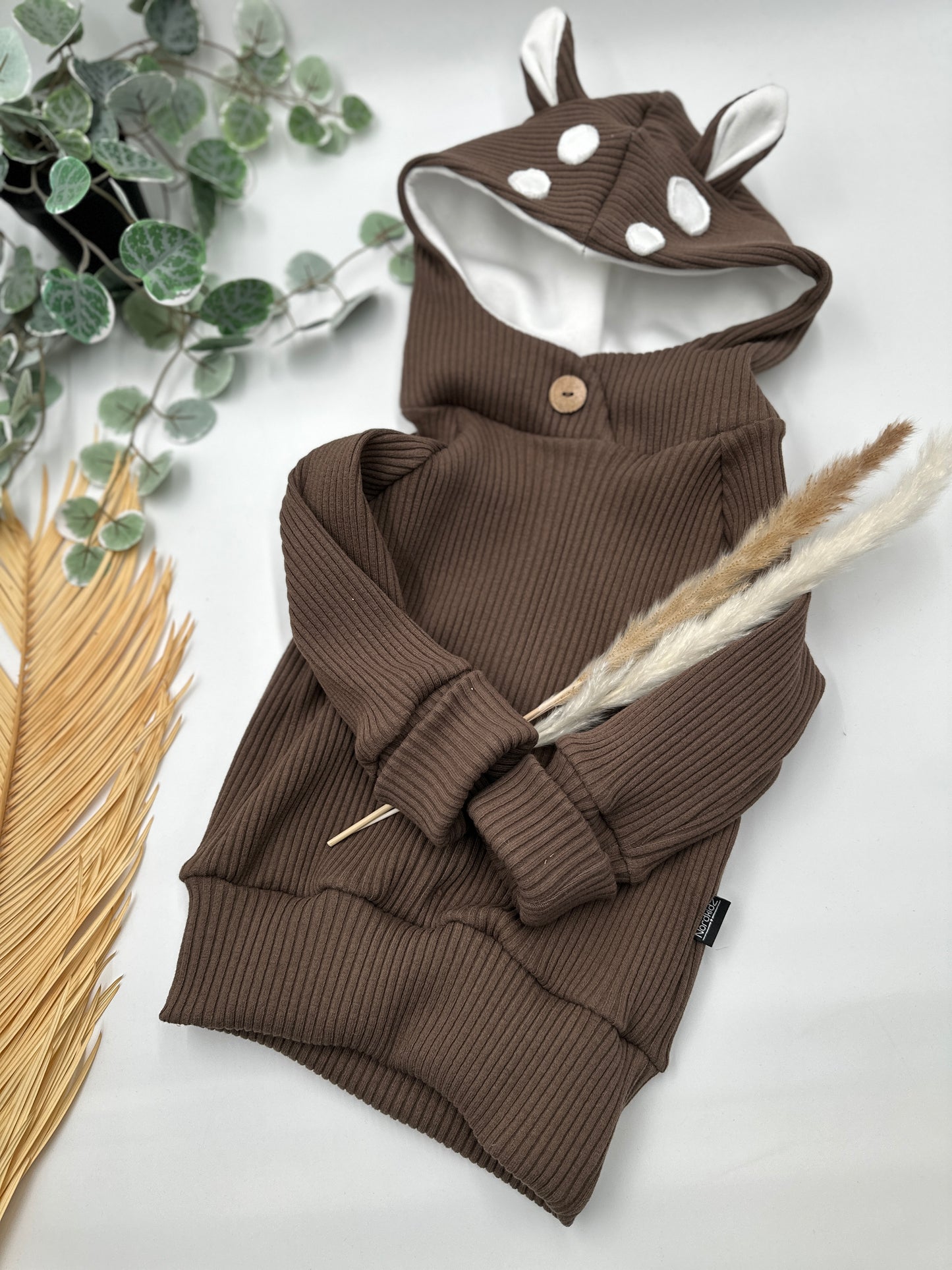 Rib Hoodie „Rehlein“ (hellbraun/dunkelbraun)