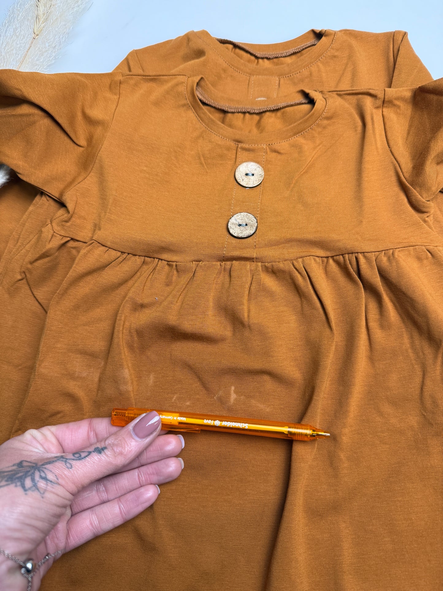 Jersey Langarmkleid cognac Gr. 4 - 86/92 (passt bis 104) TEXT!