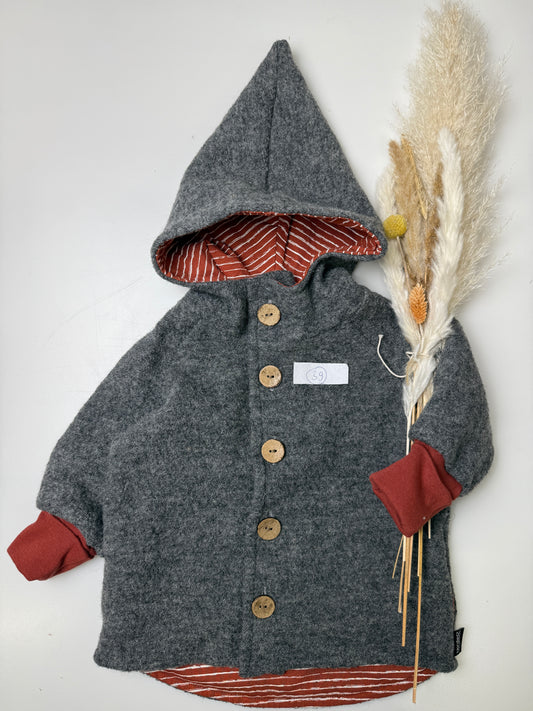 39 Wollwalk-Jacke - Stein (Rot-Weiß-Ringel)