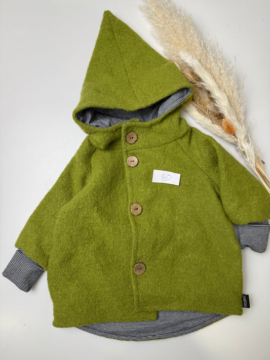 45 Wollwalk-Jacke - Gras (s/w-Ringel)