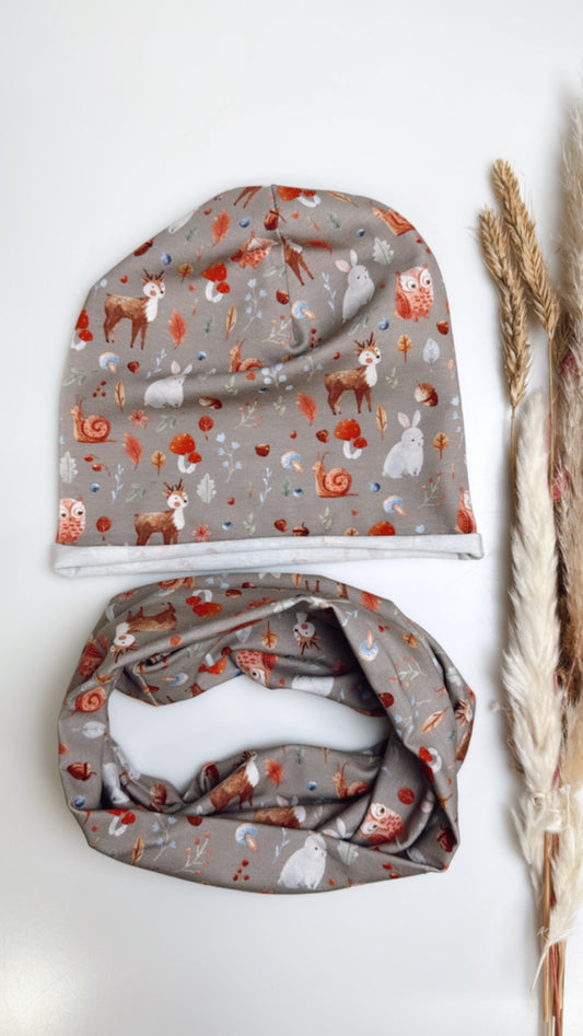 Waldzauber-Set SAND– Leichte Beanie & Loop im Herbst-Design