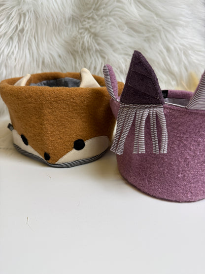 🦊 Kinder Stirnband aus Wollwalk mit Fuchs & Einhorn