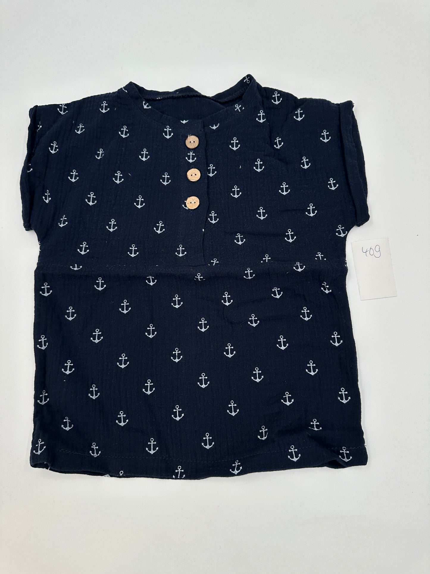 Musselin T-Shirt - Navy "Anker" (409)