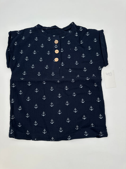 Musselin T-Shirt - Navy "Anker" (409)