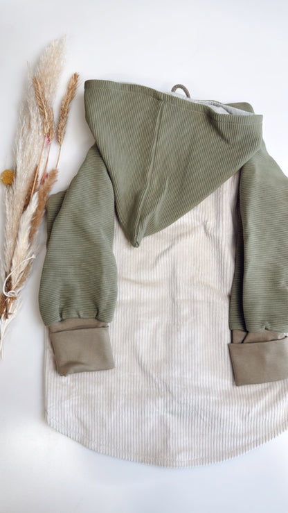Kuscheljacke in Dünengras & Creme – Mit Kapuze