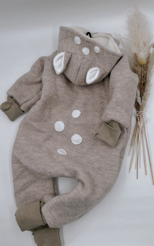 Rehlein Wollwalk-Overall mit Kapuze und Teddyfutter