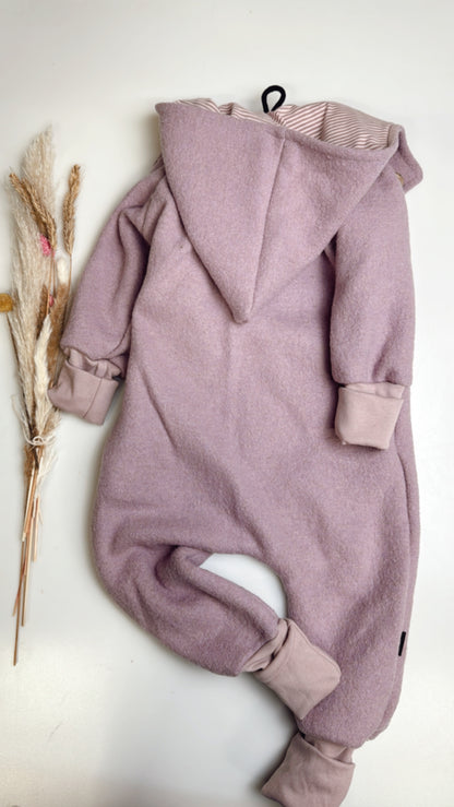 Wollwalk-Overall mit Kapuze – Altrosa