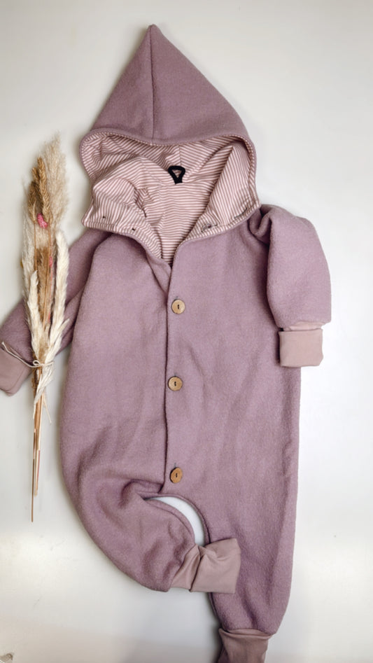 Wollwalk-Overall mit Kapuze – Altrosa