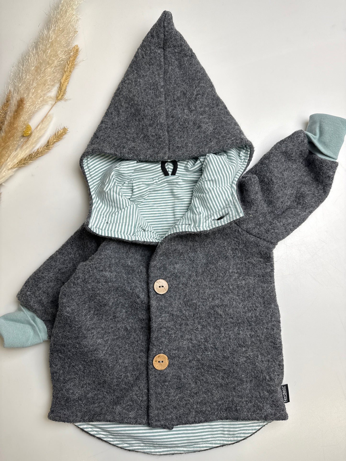 Walkjacke - Gr. 3 - 74/80 GRAU mint