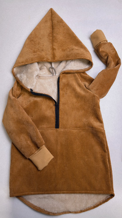 Kuscheliger Cord-Überziehpulli mit Teddyfutter – Altrosa, Dünengras & Ocker