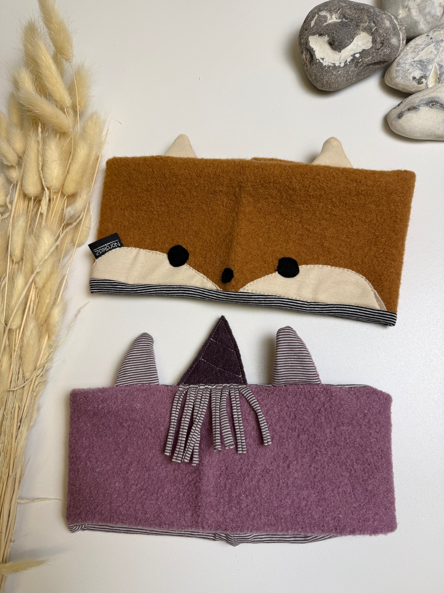 🦊 Kinder Stirnband aus Wollwalk mit Fuchs & Einhorn