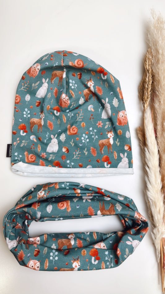 Waldzauber-Set Jade– Leichte Beanie & Loop im Herbst-Design