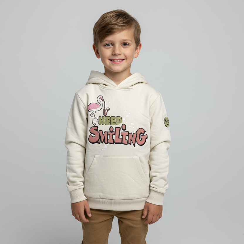 Hoodie „Keep Smiling creme“ – Bio-Baumwolle trifft gute Laune