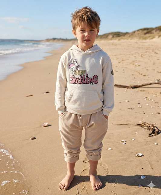 Hoodie „Keep Smiling creme“ – Bio-Baumwolle trifft gute Laune