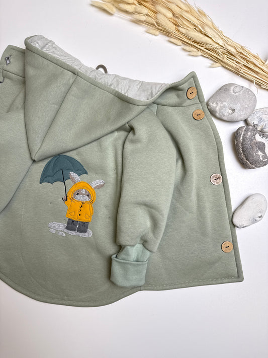 Sweatjacke Salbei mit Appli - Gr. 4 - 86/92