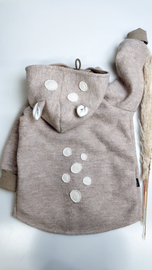 Reh Wolljacke für Kinder – handgemacht, mulesingfreie Schurwolle