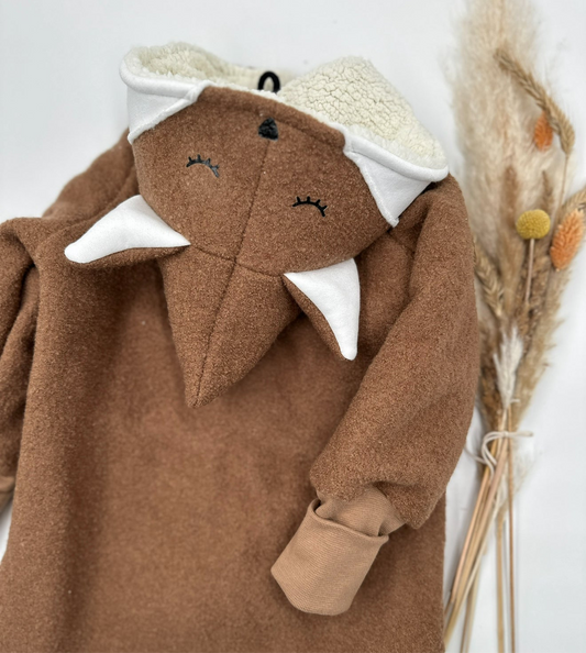 Fuchs Wollwalk-Overall mit Kapuze und Teddyfutter