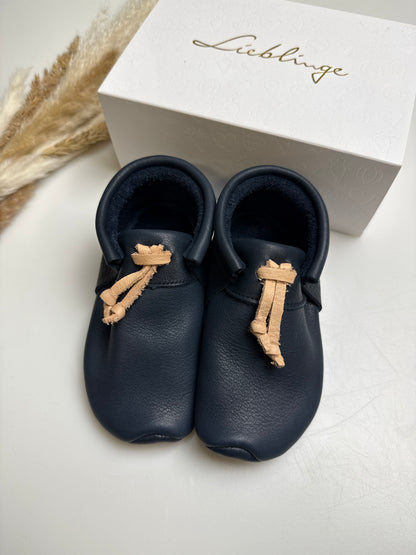 Lieblinge Lederpuschen mit Sohle - Navy Gr. 24