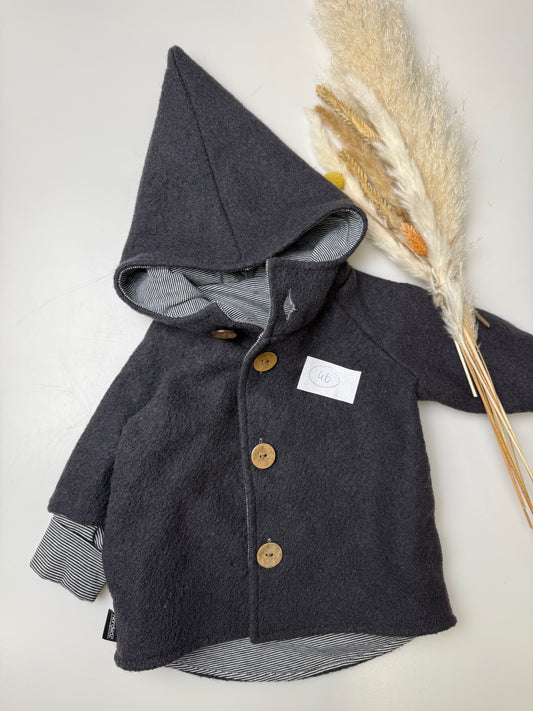 46 Wollwalk-Jacke - Anthrazit (s/w-Ringel)