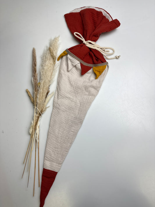 Musselin Schultüte - Sand Rost 70cm