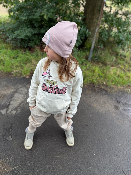 Hoodie „Keep Smiling creme“ – Bio-Baumwolle trifft gute Laune