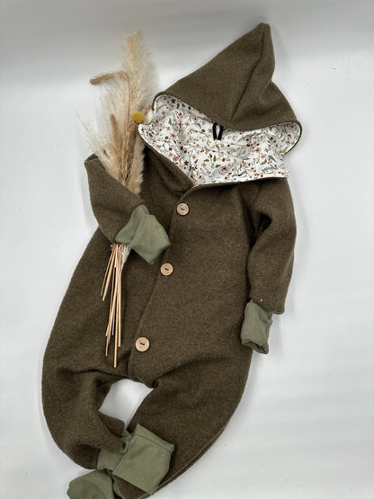 Wollwalk Overall - Olive "Streublümchen"