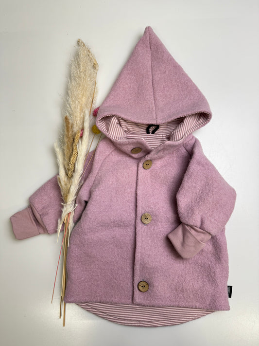 Kinder-Wolljacke – 100% Schurwolle, gefüttert mit Baumwolljersey – Altrosa