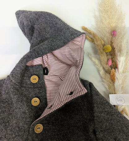 311 Wollwalk-Jacke - Stein/Rosa, Rib-Bündchen