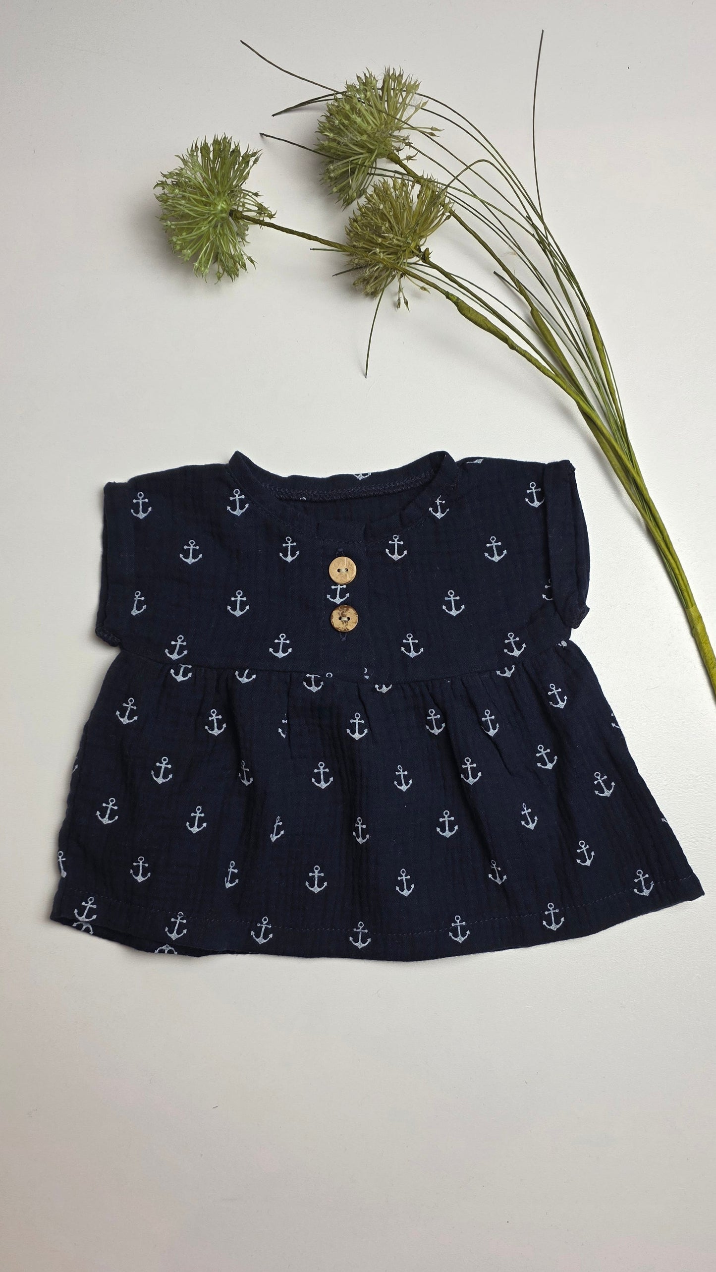 Musselin Tunika Navy Anker  - Gr.2 - 62/68