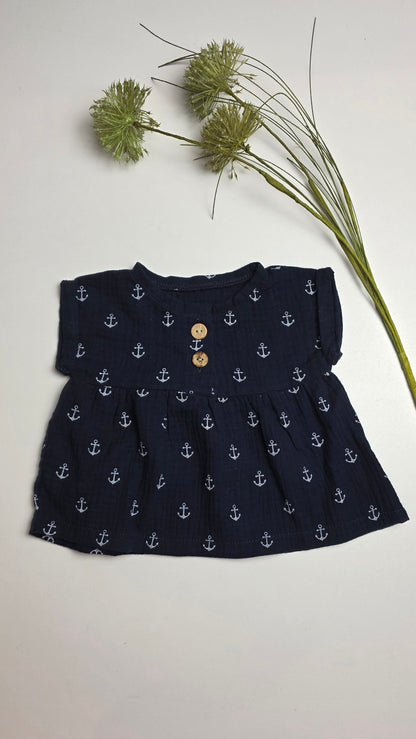 Musselin Tunika Navy Anker  - Gr.2 - 62/68